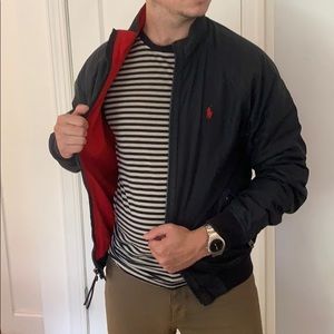 Navy blue fleece lined polo jacket size small